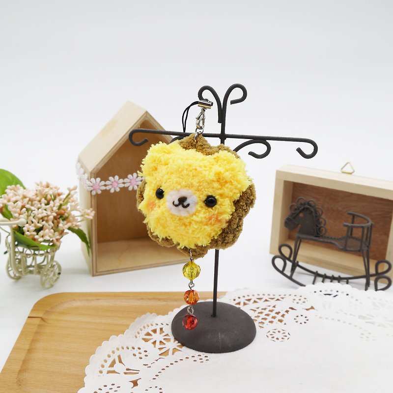 Knitted woolen soft soft mobile phone charm can be changed to key ring charm-lion - พวงกุญแจ - ผ้าฝ้าย/ผ้าลินิน สีเหลือง