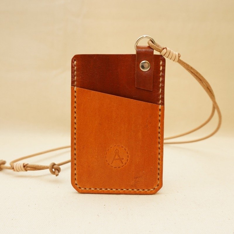 Hand-dyed leather travel card sets of documents folder - dark brown color - ที่ใส่บัตรคล้องคอ - หนังแท้ สีนำ้ตาล