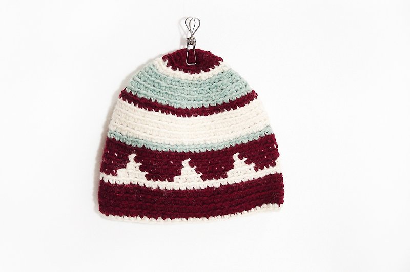 手工織純羊毛帽- 東歐圖騰(僅一件) - หมวก - วัสดุอื่นๆ สีแดง