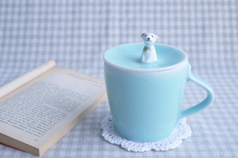 Three shallow ceramic original dumb-puppy teacup coffee lid cup cute creative gift birthday gift cup - Teapots & Teacups - Other Materials Green