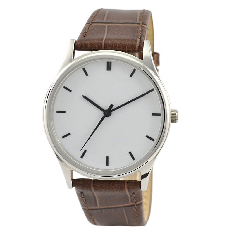 Simple watch (white face and black stripes) brown belt free shipping worldwide - นาฬิกาผู้หญิง - โลหะ ขาว