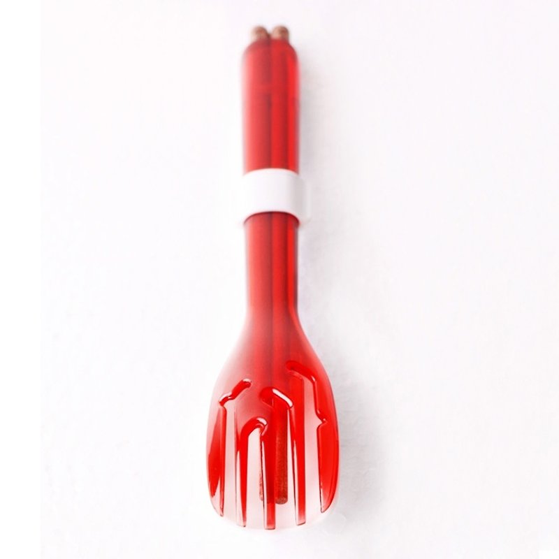 dipper 3 in 1 red sandalwood eco-friendly tableware set-berry red fork - Chopsticks - Wood Red