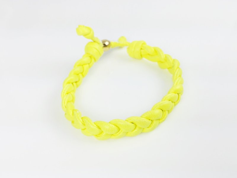 Yellow color - imitation leather cord woven - สร้อยข้อมือ - หนังแท้ สีเหลือง