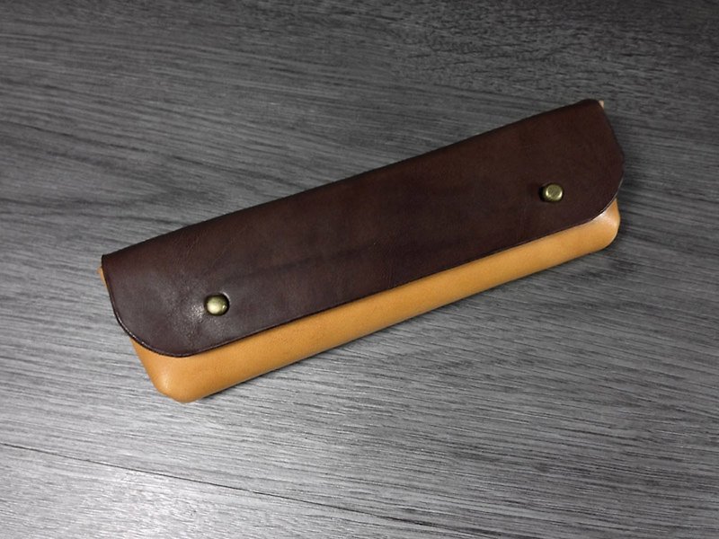 MICO hand-stitched vegetable tanned leather pencil case (light tea and burnt tea) - Pencil Cases - Genuine Leather Brown