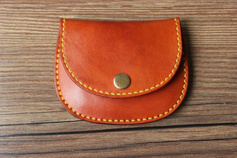【Mini5】手工縫線零錢包(棕) - 零錢包/小錢包 - 真皮 咖啡色