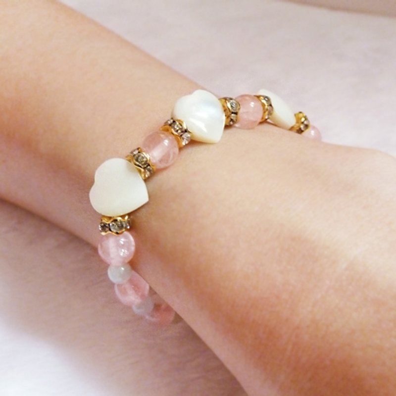 ❖Fang❖【甜心】粉晶愛心貝殼綠東陵手環 - Bracelets - Other Materials Pink