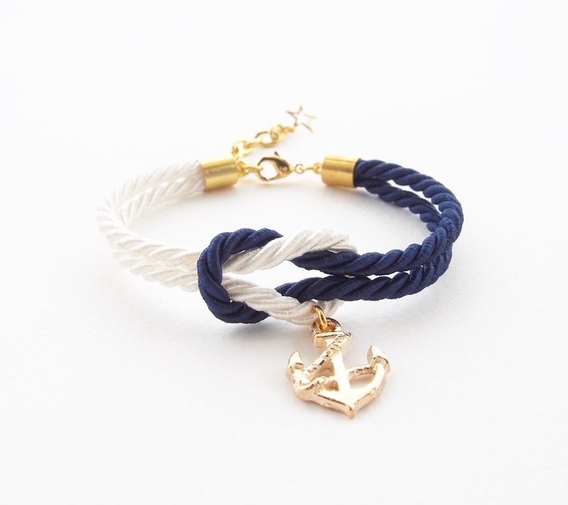 White and navy blue nautical bracelet - สร้อยข้อมือ - วัสดุอื่นๆ หลากหลายสี