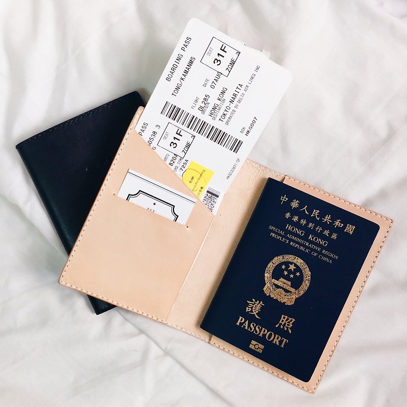 印刷用ハンドメイドレザーパスポートホルダー - パスポートケース - 革 ブラック