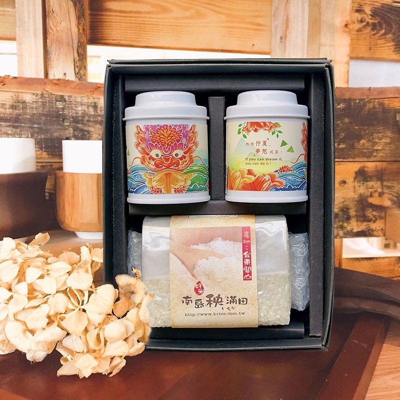 [五蔵] 端午節チャリティーお茶と米のギフトボックス F1-フラワーティー+ 台湾米 (お茶 2 個と 1 メートル) [真夏の夢] - お茶 - 食材 多色
