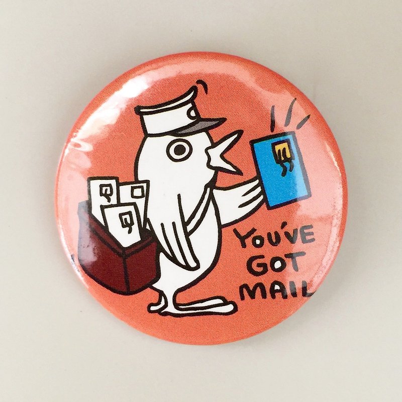 Mr. Pigeon with Badge Delivery | MonkeyCookie - Badges & Pins - Plastic Orange