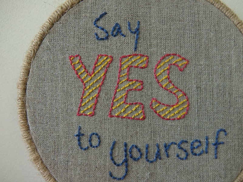 CaCa Crafts | Hand-embroidered Say "YES" to Yourself pendant - Items for Display - Thread Khaki