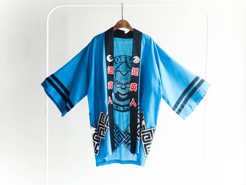 河水山 - 英 - 超 - 人 羽織 日本古董和服外套 古著 - 女大衣/外套 - 棉．麻 藍色