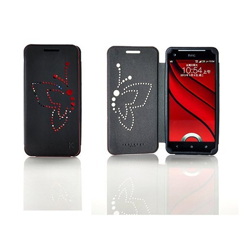 3C配件-HTC Butterfly 蝴蝶機專屬鏤空手機套-黑色 - 手機殼/手機套 - 真皮 黑色