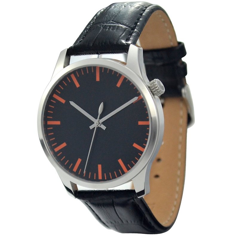 Men's Simple Watch Black-faced Thick Stripes (Orange)-Free Shipping Worldwide - นาฬิกาผู้หญิง - โลหะ สีดำ