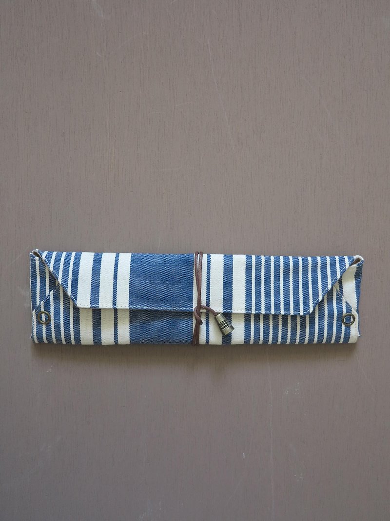 [Start of the] individual cutlery bag (blue / white stripe) - อื่นๆ - ผ้าฝ้าย/ผ้าลินิน สีกากี
