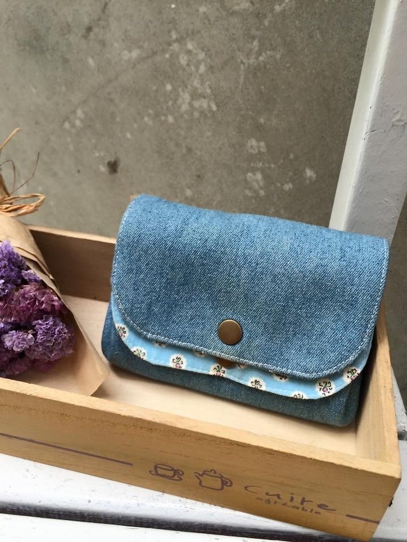 ﹝ Clare handmade cloth baby blue flowers ﹞ cowboy x double pressure deduction Clutch - Wallets - Other Materials Green