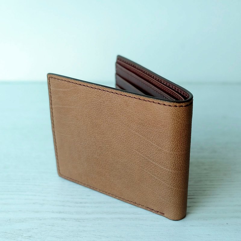 isni multi color short wallet tan&reddish-brown design/Handmade leather - กระเป๋าสตางค์ - หนังแท้ สีนำ้ตาล