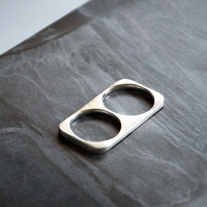 Original design minimalist geometric sterling silver two-finger ring finger ring - แหวนทั่วไป - เงินแท้ สีเงิน