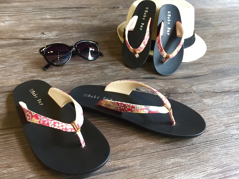 "Baby Day" Japanese style flip-flops (Women models) Sweet pink slippers parent-child shoes - Women's Casual Shoes - Other Materials Red