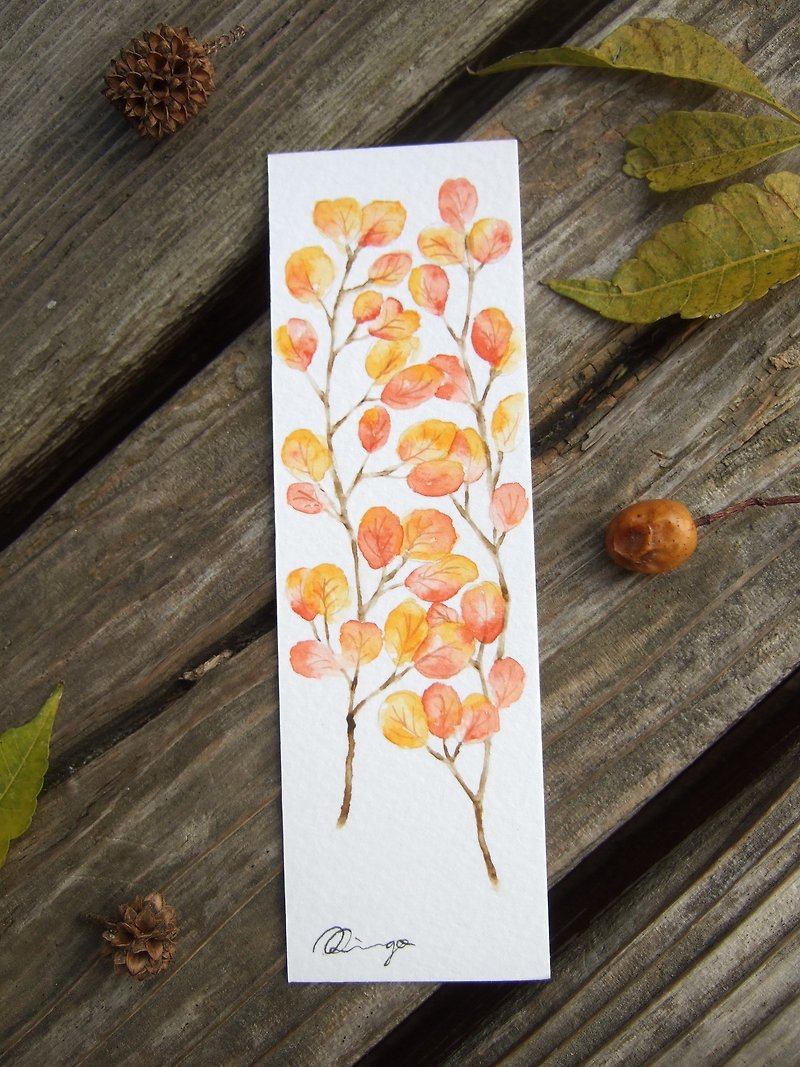 Autumn red leaves - hand-painted illustration bookmark (original) - Cards & Postcards - Paper Red