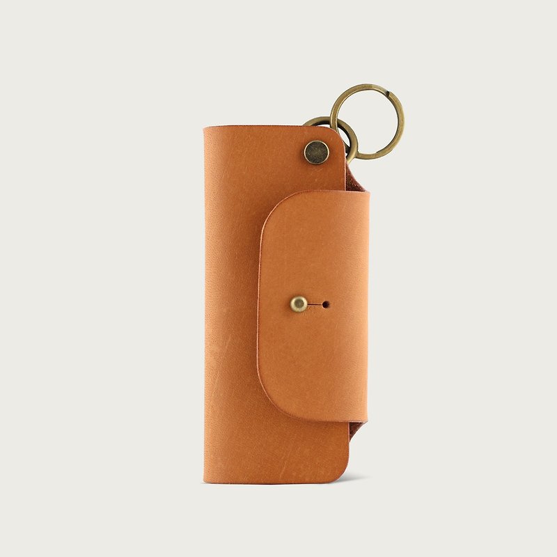皮革鑰匙包/鑰匙圈 -- 駝黃色 - 鑰匙圈/鎖匙扣 - 真皮 橘色