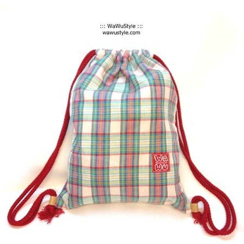 WaWu 束口後背包 / A4收納袋 (鄉村彩格) 日本織布 *限量 - 水桶包/束口袋 - 其他材質 多色