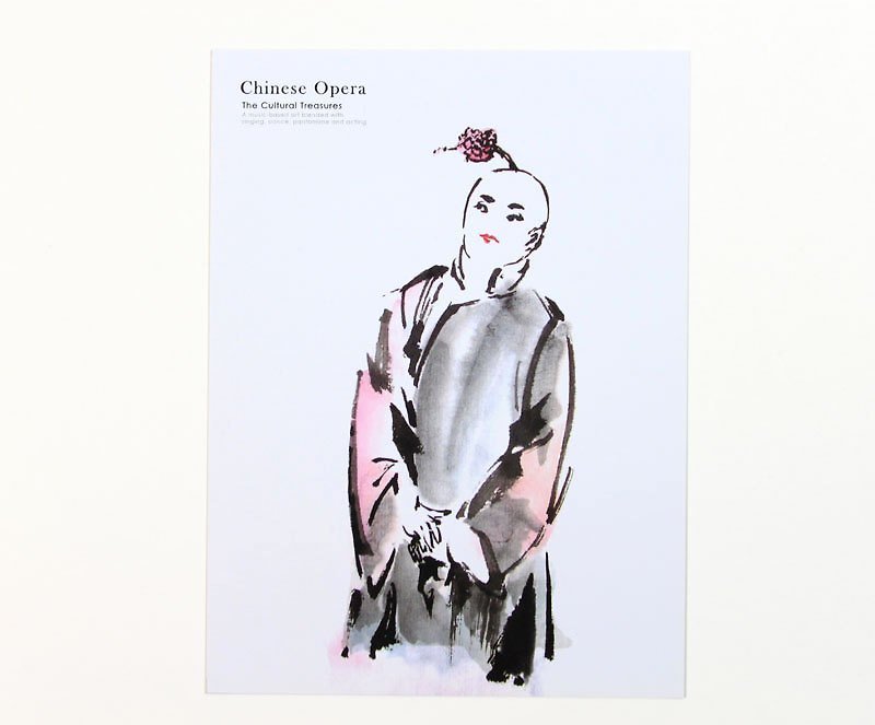 Ink Peking Opera Postcard {Harlequin} - การ์ด/โปสการ์ด - กระดาษ ขาว