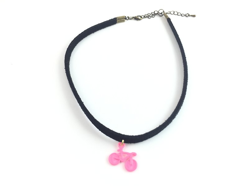 "Peach bicycle Necklace" - Necklaces - Genuine Leather Black