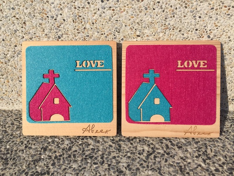 CHURCH LOVE  wooden absorbent coaster - Coasters - Wood Green