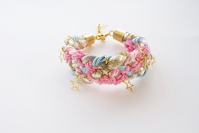 Pastel jewelry - girl birthday gift -cotton candy- fairy kei - sweet jewelry - braided bracelet. - Bracelets - Other Materials Pink
