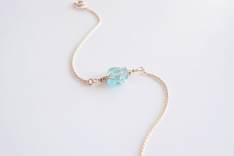 [14KGF] Wire Wrap Bracelet, Gemstone -AAA Blue Apatite- - Bracelets - Gemstone Blue