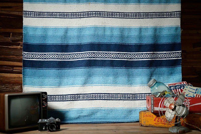 Hand-woven carpets - ผ้าห่ม - ผ้าฝ้าย/ผ้าลินิน สีน้ำเงิน