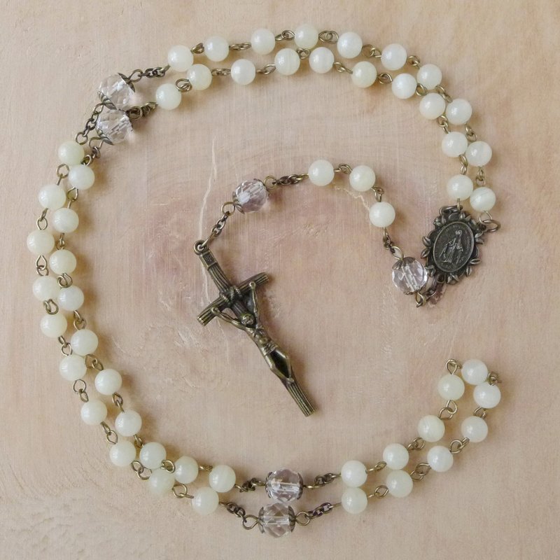 § Rosary § 綠青玉+白水晶 - 項鍊 - 寶石 白色