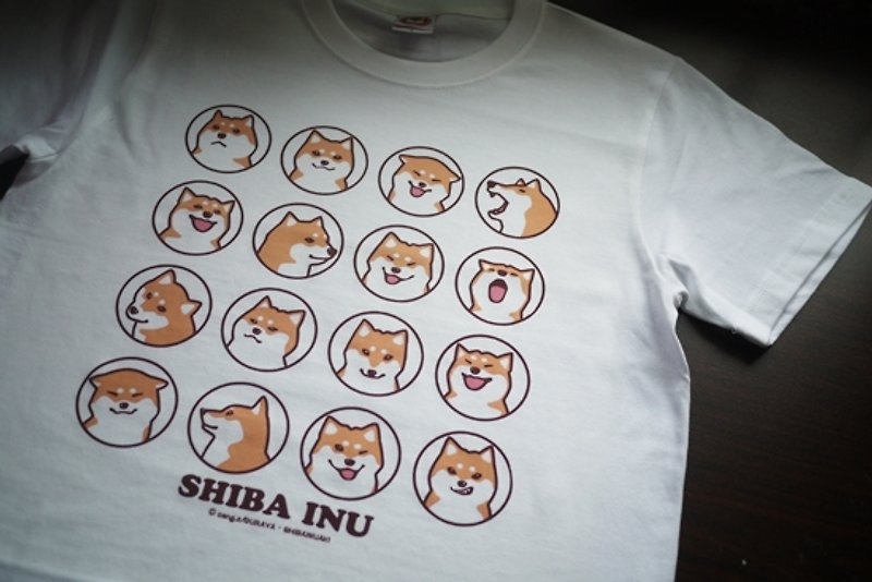 [Barn house] Shiba daily face white T-shirt - Unisex Hoodies & T-Shirts - Other Materials White