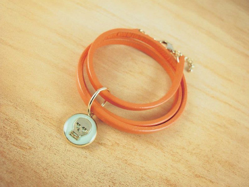 眼冒心心骷髏頭 - 南瓜橘 <小木偶*手環> - Bracelets - Genuine Leather Orange