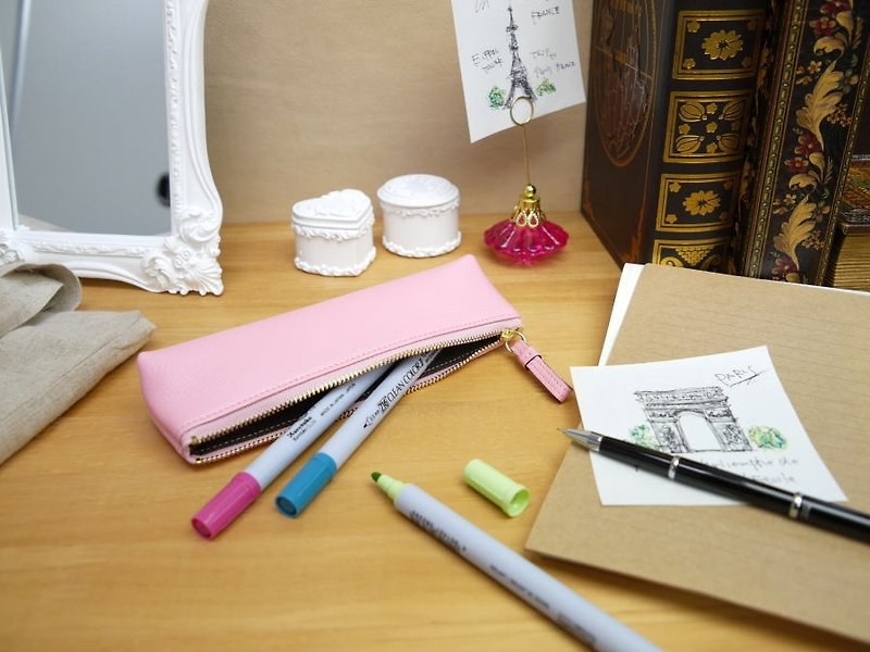 革職人 LEATHER FACTORY【Noble Pen Case 】Made in Japan - กล่องดินสอ/ถุงดินสอ - หนังแท้ สึชมพู