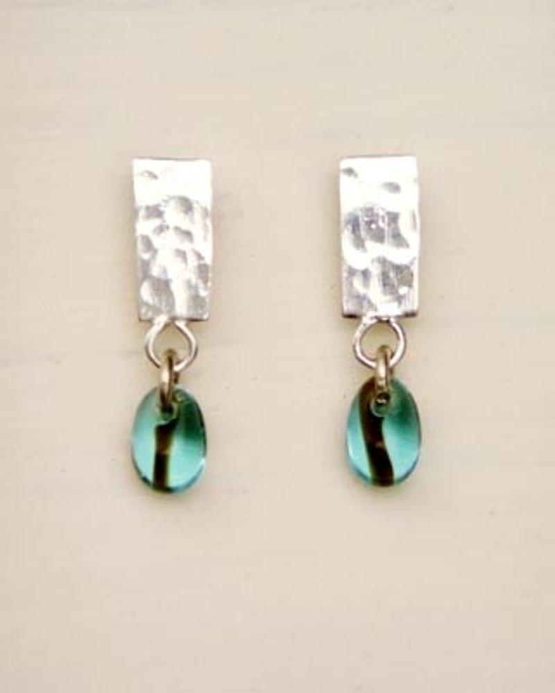 Metalworking hand-rubbed glass earrings - Earrings & Clip-ons - Colored Glass Blue