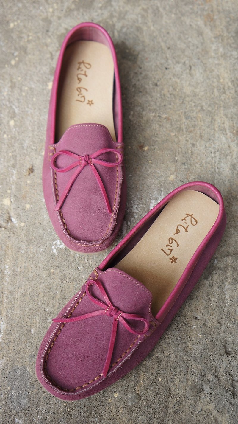 Rita617 Soft系列  手縫平底鞋(茄紫+蝴蝶結) - 女休閒鞋/帆布鞋 - 真皮 紫色