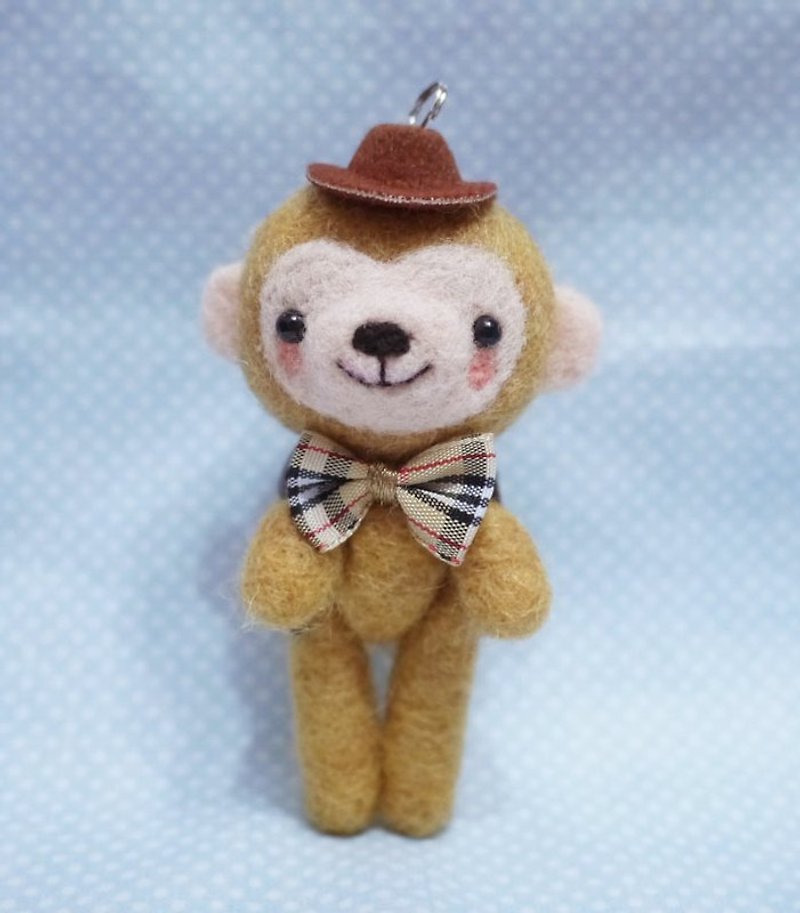 Little Monkey Cowboy ((joint movable version)) ~ Necklace / Charm / keychain pure New Zealand wool produced can be customized to specify color - Stuffed Dolls & Figurines - Wool Brown