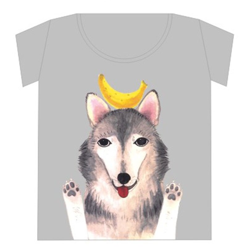 哈士奇頂香蕉狗T恤(男、女版皆有) - 女 T 恤 - 其他材質 