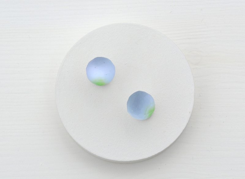 玻璃素材 bit 系列 水色 - 耳環/耳夾 - 玻璃 藍色