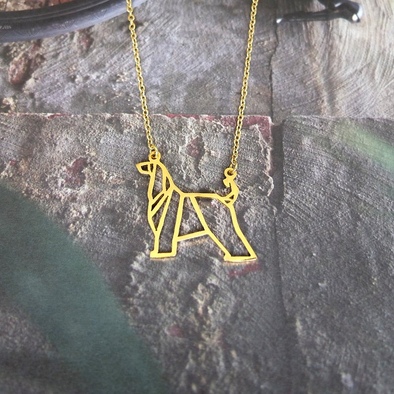 สร้อยรูปสุนัขพันธุ์ Afghan Hound  สไตล์ Origami ชุบทอง - สร้อยคอ - ทองแดงทองเหลือง สีทอง