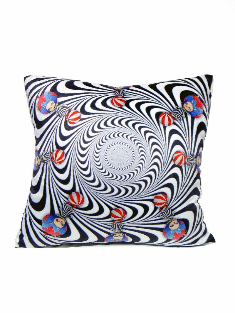 "Gookaso" sister planet psychedelic swirl of black and white cartoon printed pillow 45x45cm original design - หมอน - กระดาษ สีดำ