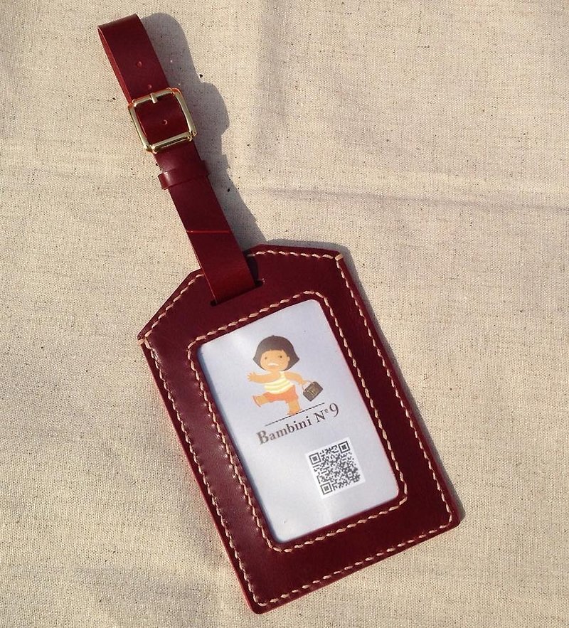 Cowhide leather - Luggage tag "red wine" Travel luggage tag RED - Luggage Tags - Genuine Leather Red