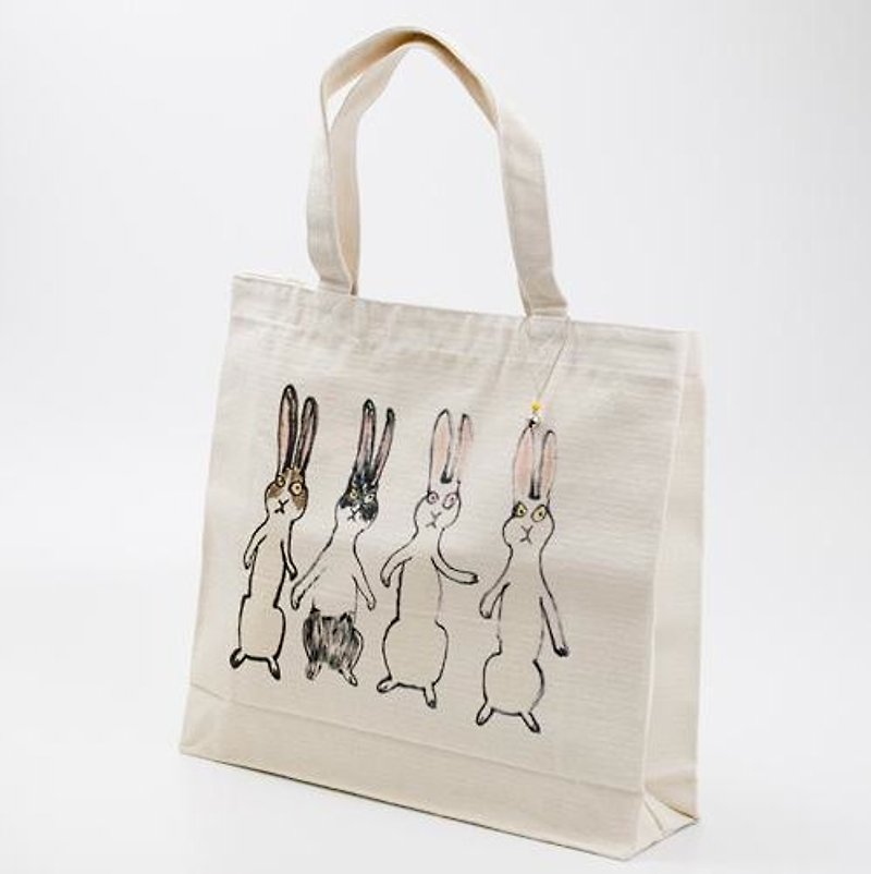 Misawa thick Yan: little rabbit bag - กระเป๋าแมสเซนเจอร์ - ผ้าฝ้าย/ผ้าลินิน ขาว