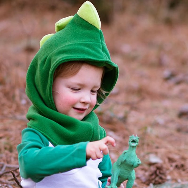 Mondo Rotondo neckline + hooded design dinosaur warm hat 2-5 years old - ผ้ากันเปื้อน - วัสดุอื่นๆ สีเขียว