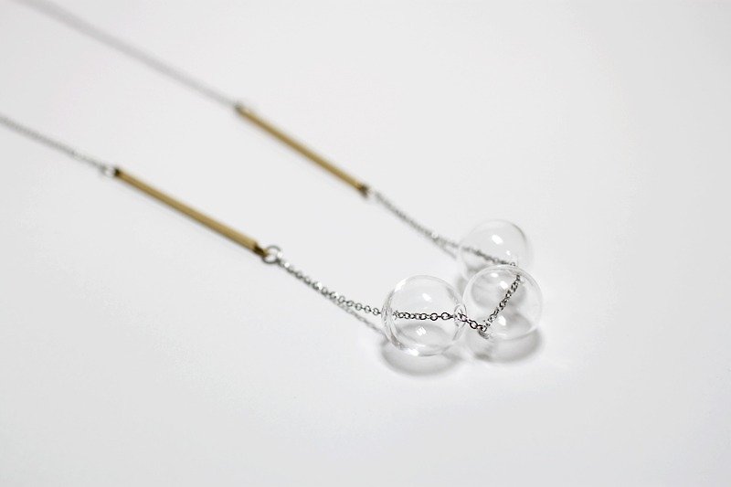 Crystal World II Handmade Glass Ball Brass Stainless Steel Necklace - สร้อยคอ - แก้ว ขาว