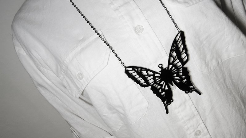 Shadow Silhouette Series - Butterfly Butterfly Necklace - Necklaces - Acrylic Black