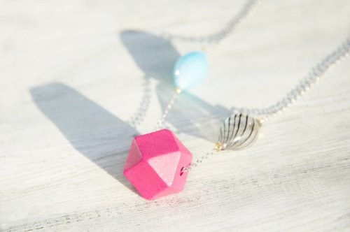 バレンタインデー / シンプル / フランス風 吹く透明ガラス玉 木製ネックレス ～異素材と不規則なカラフル世界が融合～