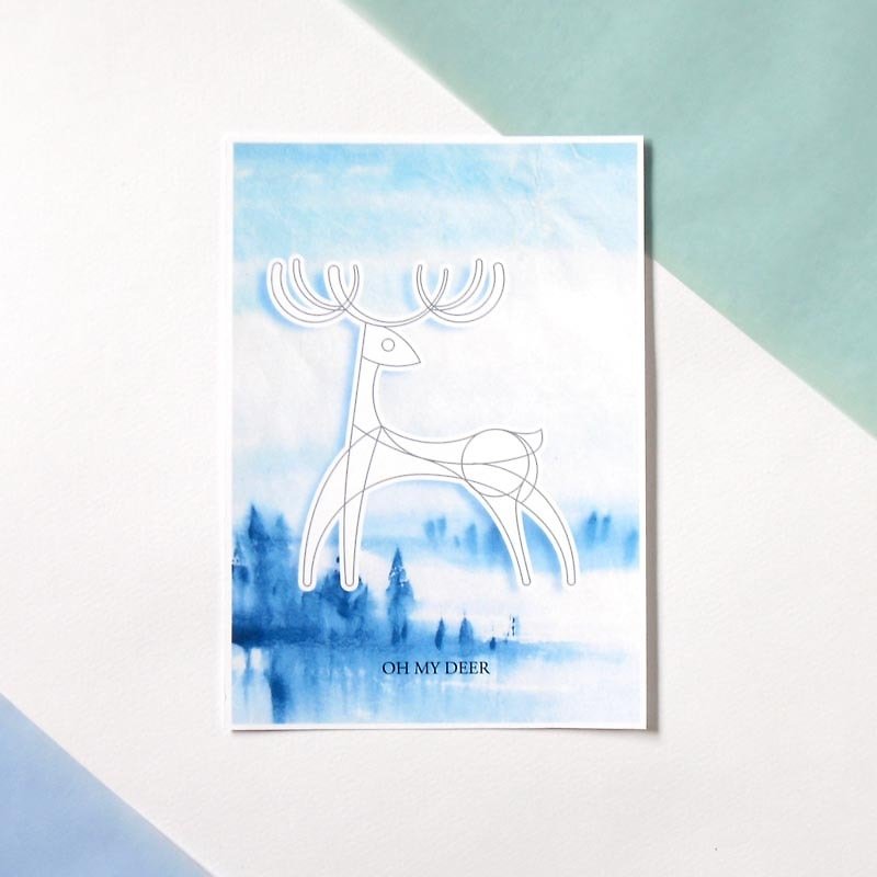 DIY painted Christmas Postcard- Oh my deer - การ์ด/โปสการ์ด - กระดาษ สีเขียว
